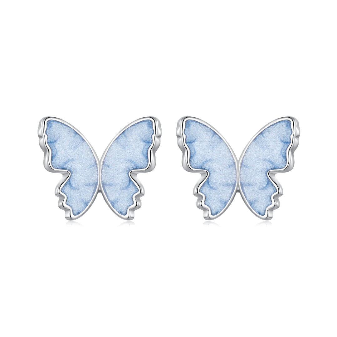 925 Sterling Silver Enamel White Gold Plated Earrings for Women - 1.0x1.2cm