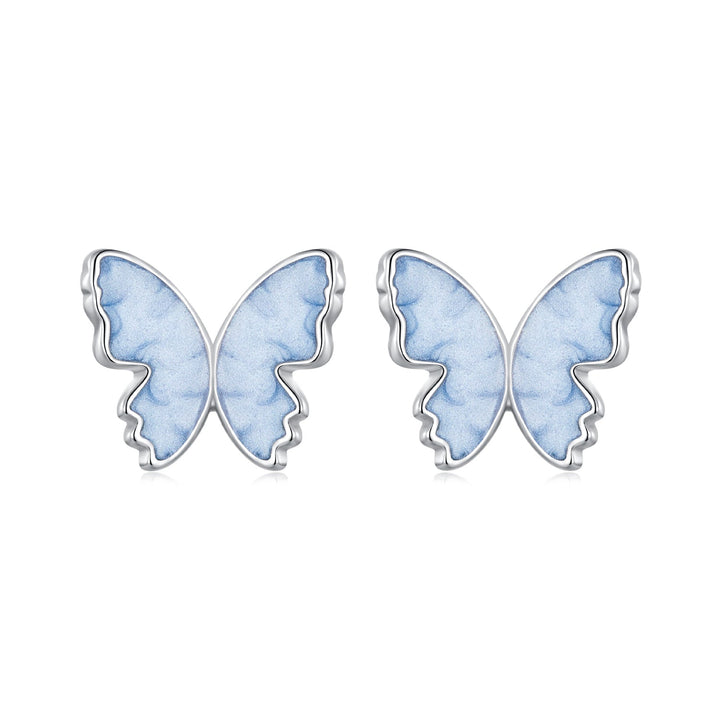 925 Sterling Silver Enamel White Gold Plated Earrings for Women - 1.0x1.2cm