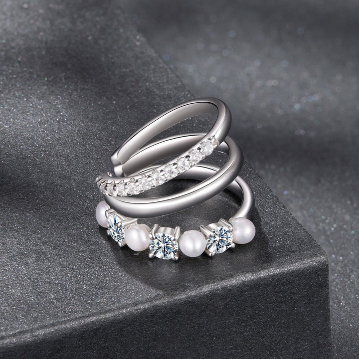 925 Sterling Silver Earrings with Moissanite and Freshwater Pearl for Women, 1.2*1.7cm, White Gold Plated