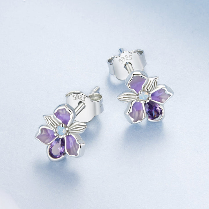 925 Sterling Silver Earrings with Nano Opal Stone and CZ, White Gold Plated, 0.7cm, for Women