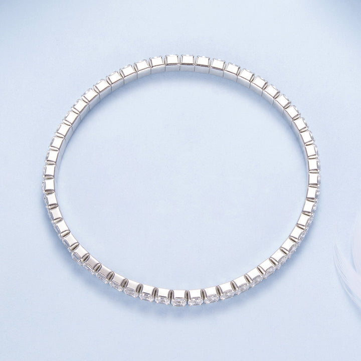 925 Sterling Silver White Gold Plated 16cm Stretchable CZ Bracelet for Women