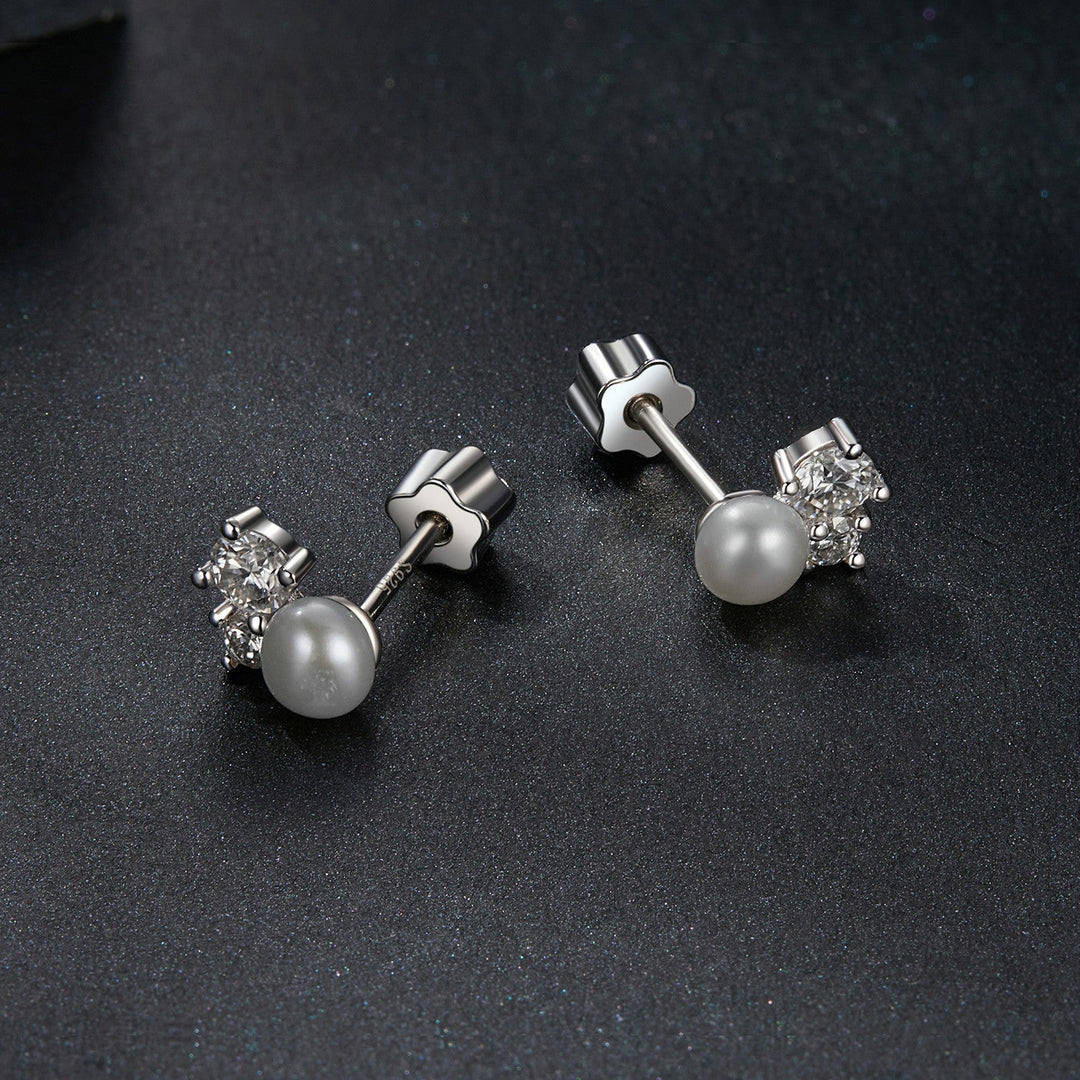 925 Sterling Silver 0.1 Carat Moissanite and Pearl Earrings for Women