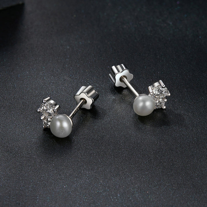 925 Sterling Silver 0.1 Carat Moissanite and Pearl Earrings for Women
