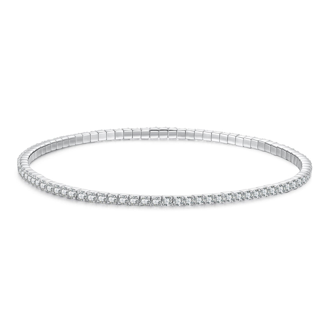925 Sterling Silver White Gold Plated 16cm Stretchable CZ Bracelet for Women