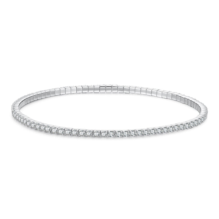 925 Sterling Silver White Gold Plated 16cm Stretchable CZ Bracelet for Women