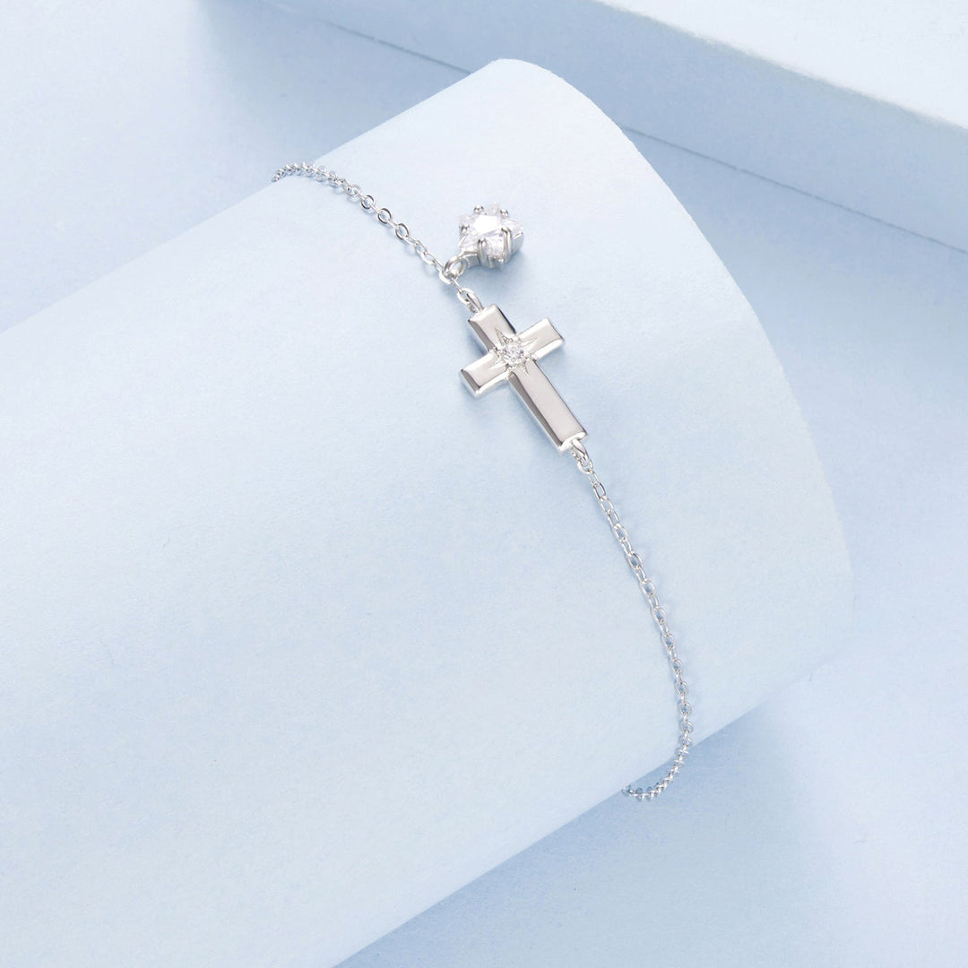 925 Sterling Silver Bracelets with Pavé Setting CZ, Length 15+6cm, White Gold Plated for Women