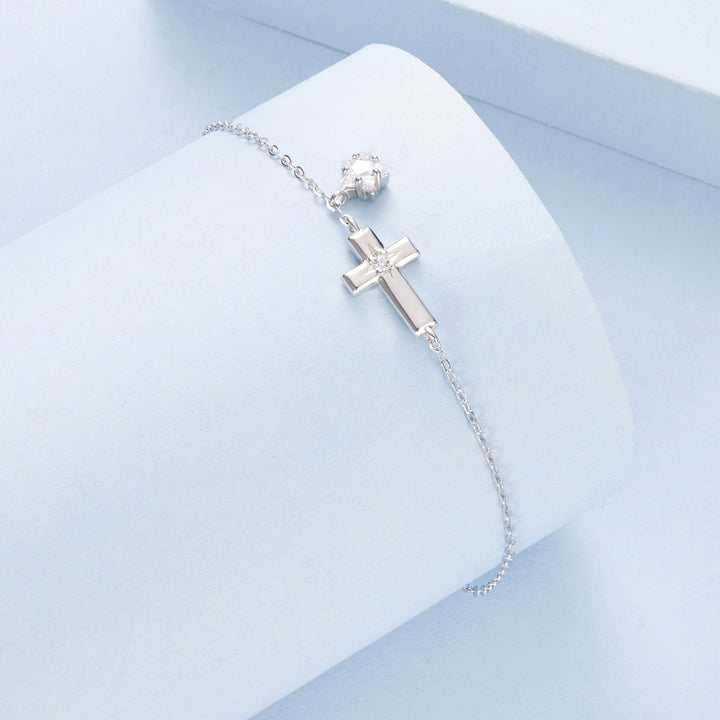 925 Sterling Silver Bracelets with Pavé Setting CZ, Length 15+6cm, White Gold Plated for Women