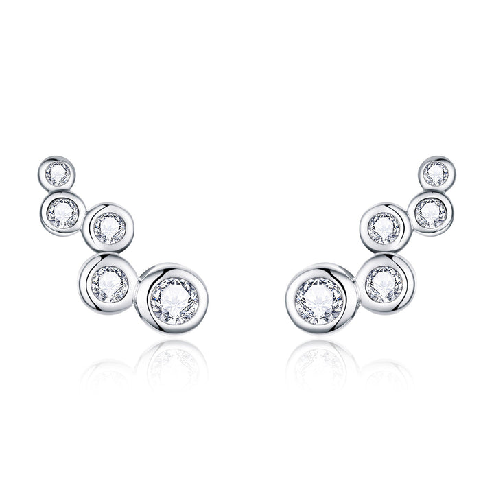 925 Sterling Silver Earrings with Pavé Setting CZ, 0.5x1.2 cm for Women