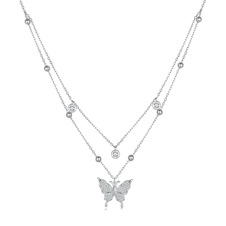 925 Sterling Silver Butterfly Necklace with Pavé Setting CZ, 40cm Length for Women