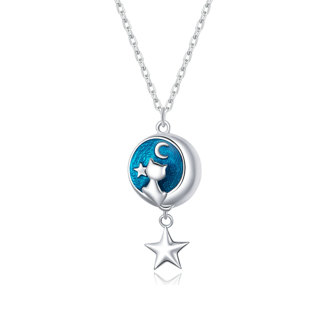 925 Sterling Silver 40+3cm Platinum Plated Enamel Necklace for Women