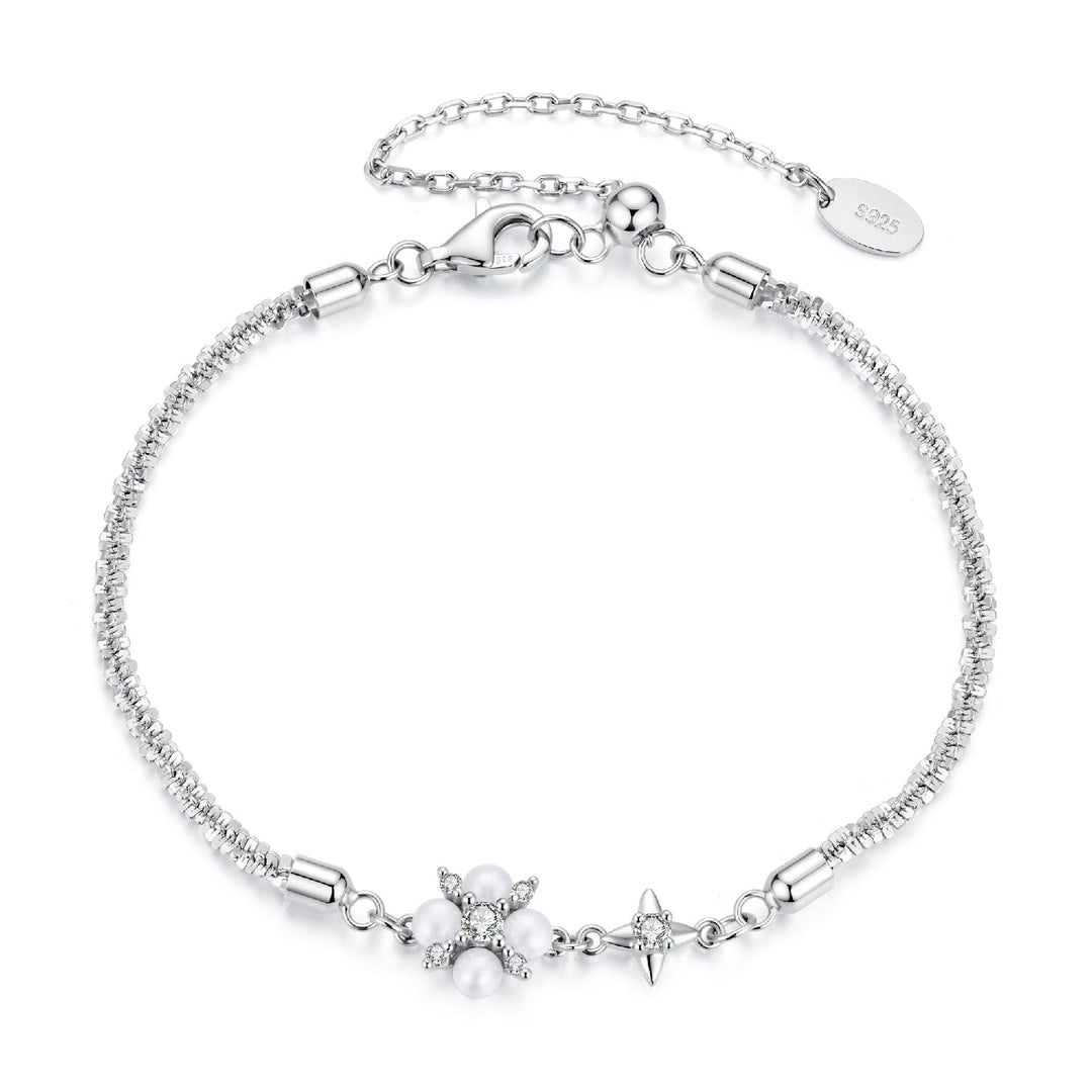 925 Sterling Silver Adjustable Moissanite &amp; Natural Pearl Bracelet for Women