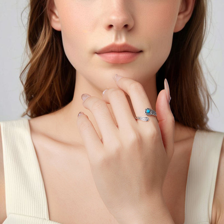 925 Sterling Silver Oxidized Synthetic Turquoise Ring 0.23-0.8cm Women