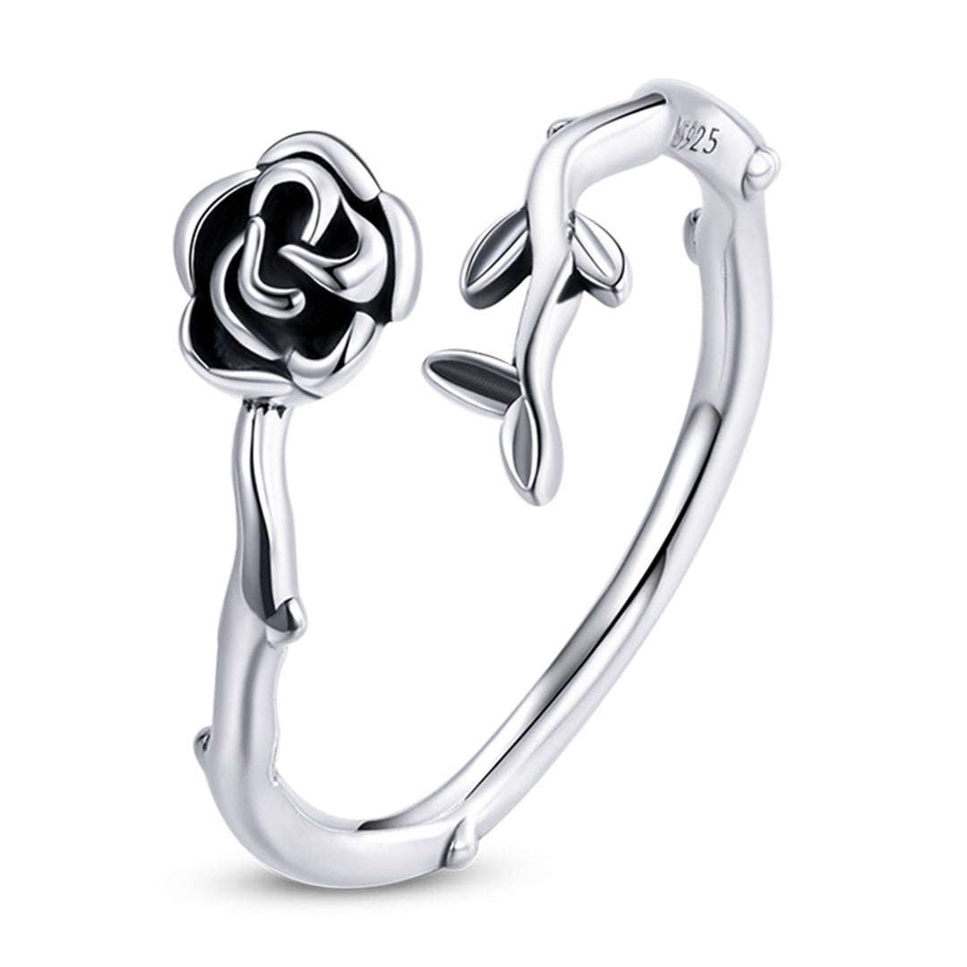 925 Sterling Silver &amp; Oxidized Silver 0.15 cm Width Rose Ring for Women
