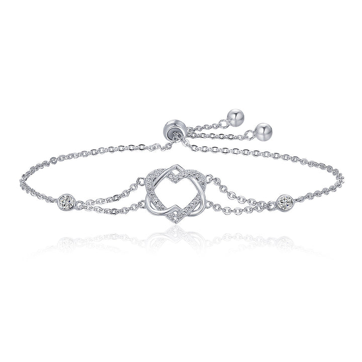 925 Sterling Silver Heart Shaped Bracelet 22CM for Women