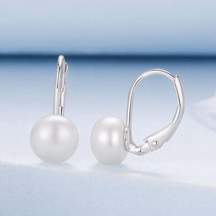 925 Sterling Silver White Gold Plated Freshwater Pearl Earrings for Women