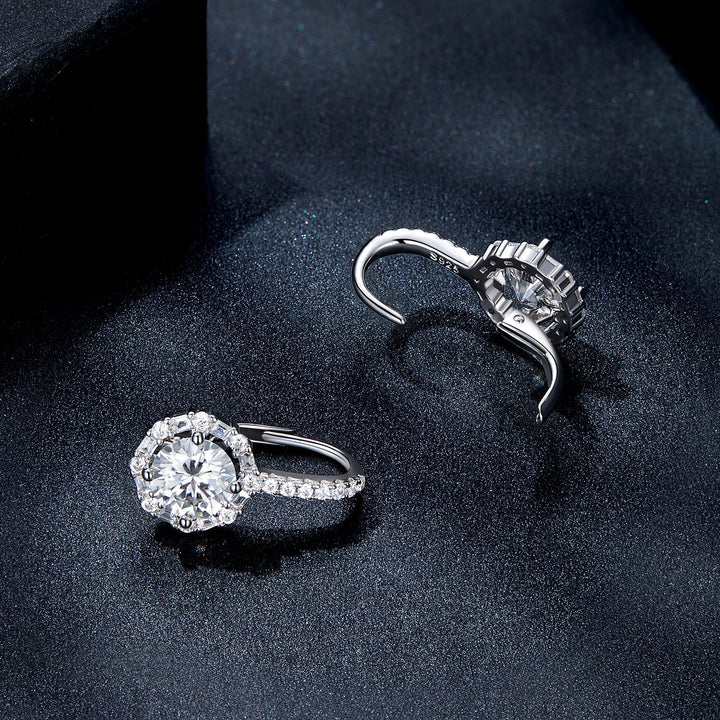 925 Sterling Silver Moissanite Earrings with Pavé Setting, 1.9x1.0cm for Women