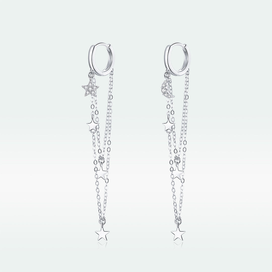 925 Sterling Silver Earrings with Plated Platinum and Pavé Setting CZ, Size 6.5cm