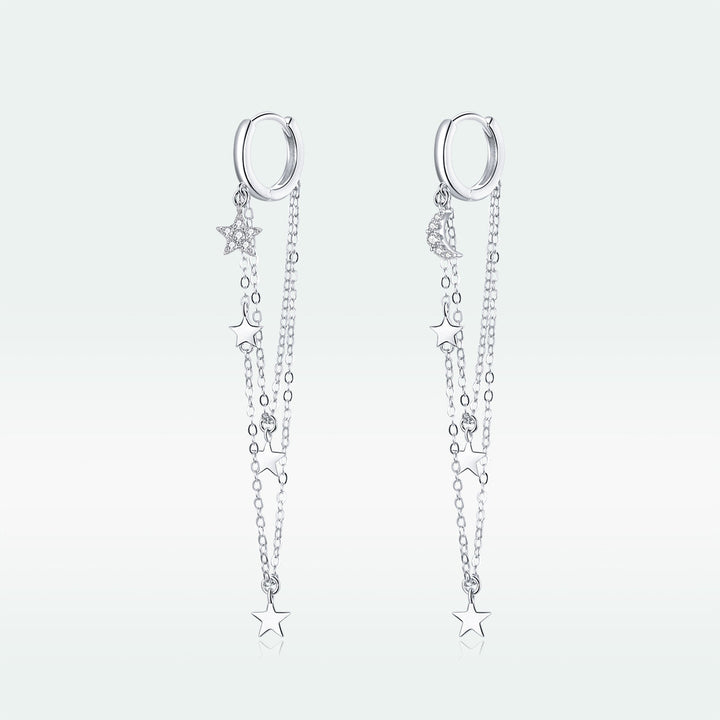 925 Sterling Silver Earrings with Plated Platinum and Pavé Setting CZ, Size 6.5cm