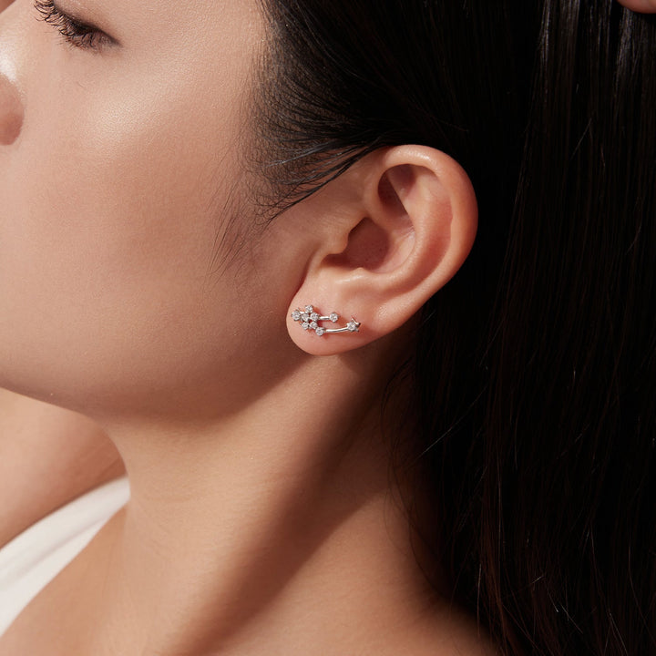 925 Sterling Silver &amp; Brass White Gold Plated Earrings with CZ for Women