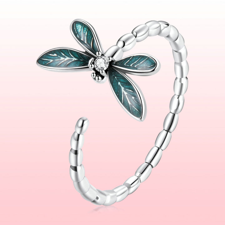 925 Sterling Silver Dragonfly Ring with Enamel &amp; CZ for Women