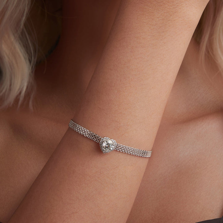 925 Sterling Silver &amp; 1 Carat Moissanite &amp; CZ White Gold Plated Bracelet for Women