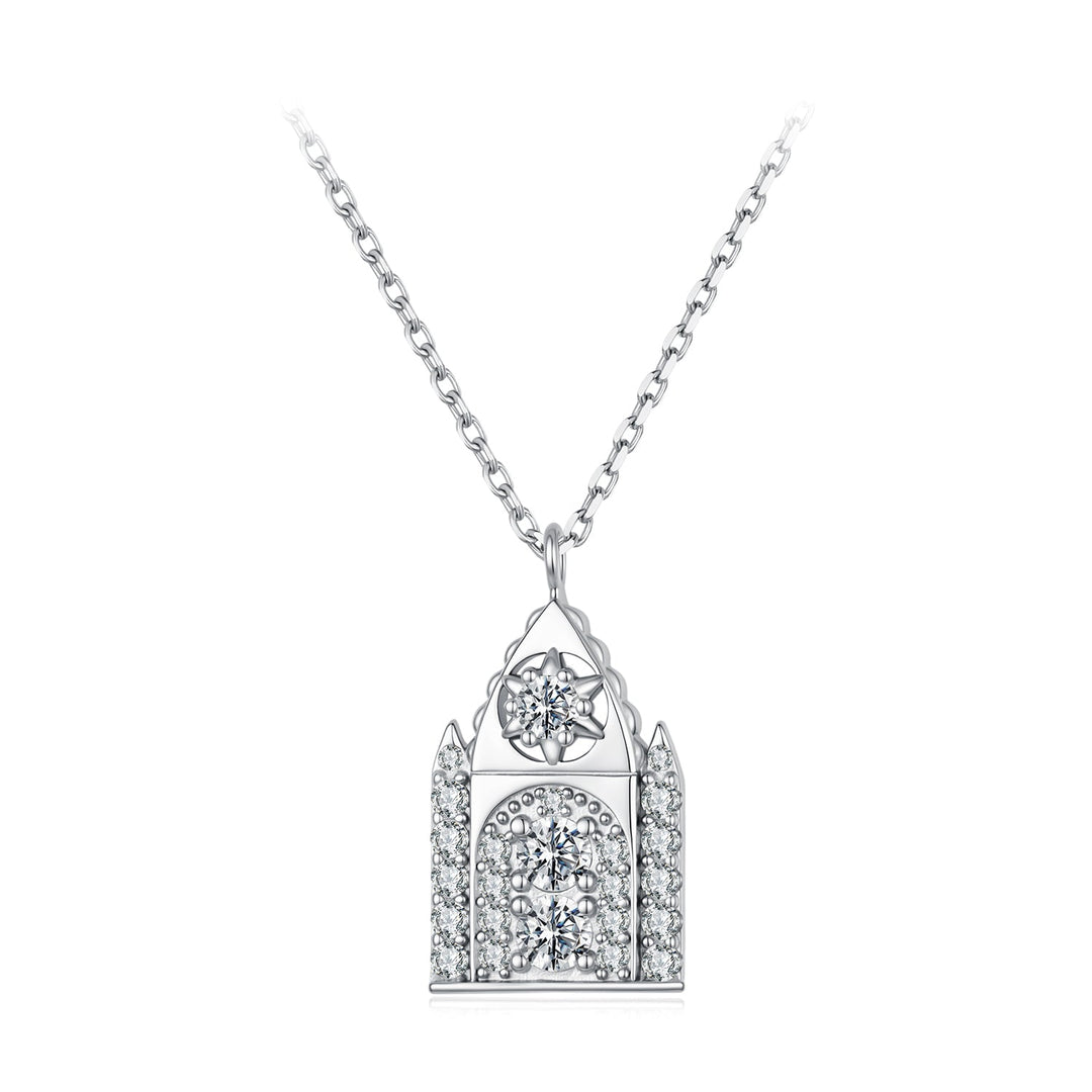 925 Sterling Silver White Gold Plated Moissanite CZ Pavé 40+5cm Necklace for Women