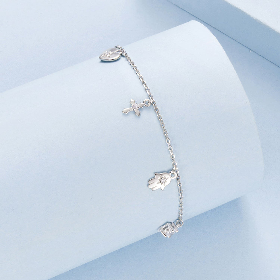925 Sterling Silver Bracelet with Plated White Gold and Pavé Setting CZ