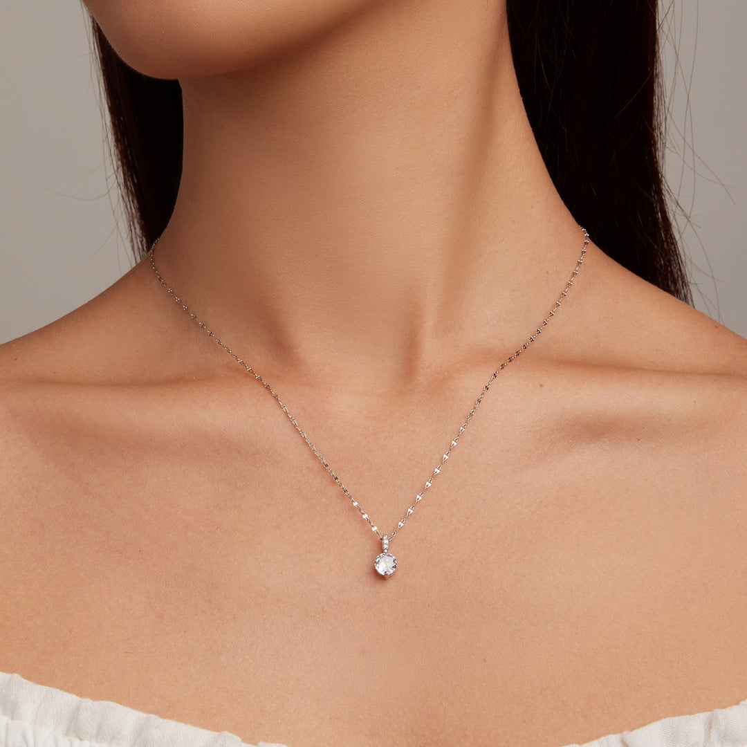 925 Sterling Silver Necklace with Pavé Setting CZ - Adjustable Length, Platinum Plated - Women&
