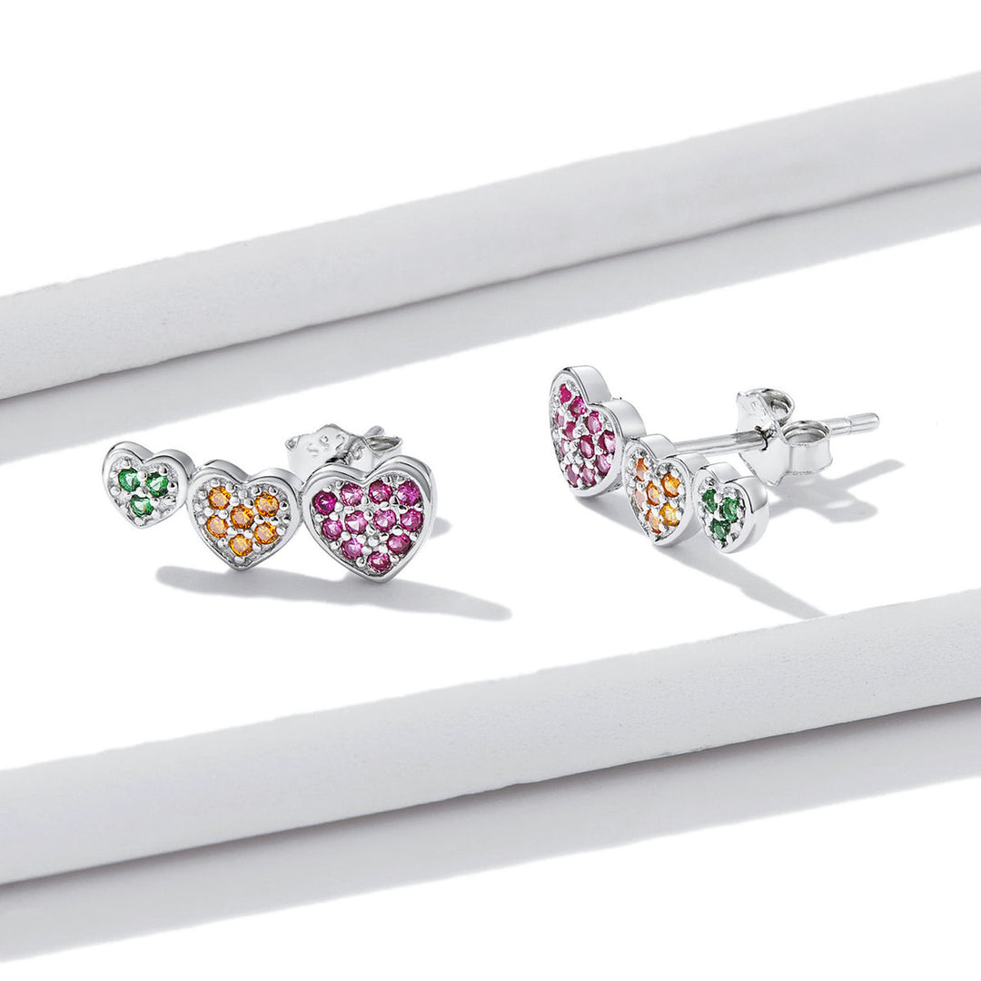 925 Sterling Silver Earrings with Pavé Setting and Plated Platinum, Size: 0.5*1.3cm, Women