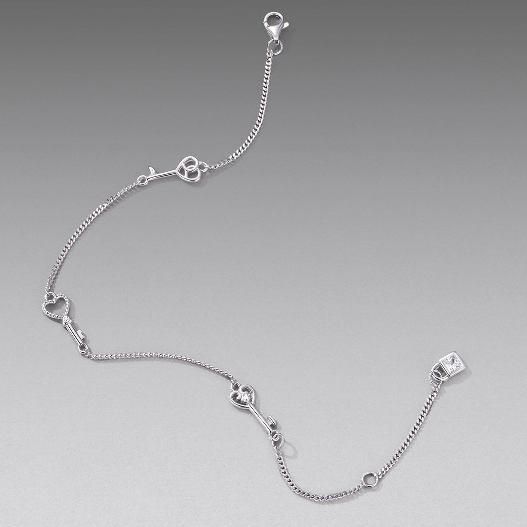 925 Sterling Silver White Gold Plated 21cm Pavé CZ Bracelet for Women