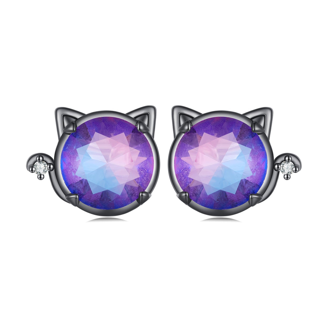 925 Sterling Silver Earrings with Pavé CZ and Transparent Glass in Black Gold, 1.0*1.2cm, for Women