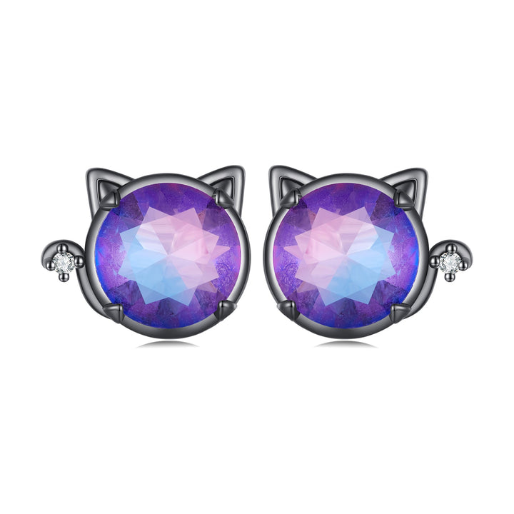 925 Sterling Silver Earrings with Pavé CZ and Transparent Glass in Black Gold, 1.0*1.2cm, for Women