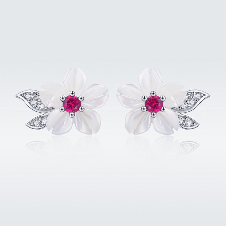 925 Sterling Silver Earrings with Pavé Setting CZ and High-Quality Nacre