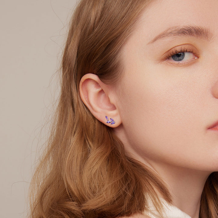 925 Sterling Silver Earrings with CZ and Oxidized Finish - 1.3*0.6cm