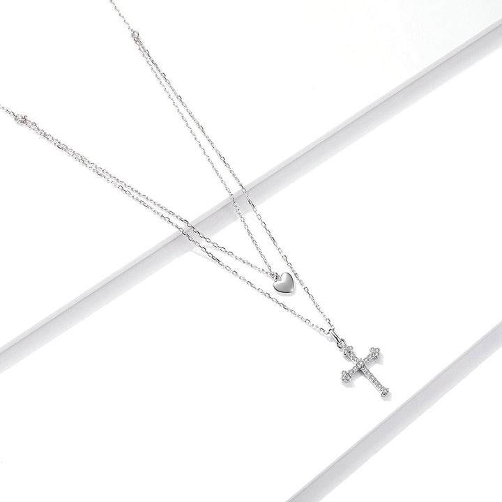 925 Sterling Silver Adjustable Platinum Plated Necklace with CZ - 1.4cm for Women