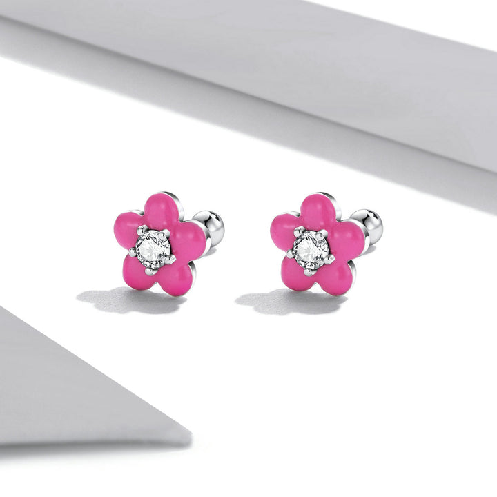 S925 Sterling Silver CZ Pavé Enamel Oxidized Earrings