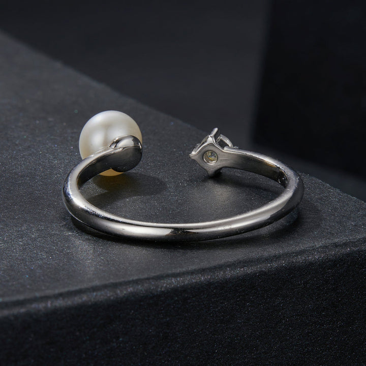 925 Sterling Silver Moissanite Quality Shell Pearl Ring for Women - Size E