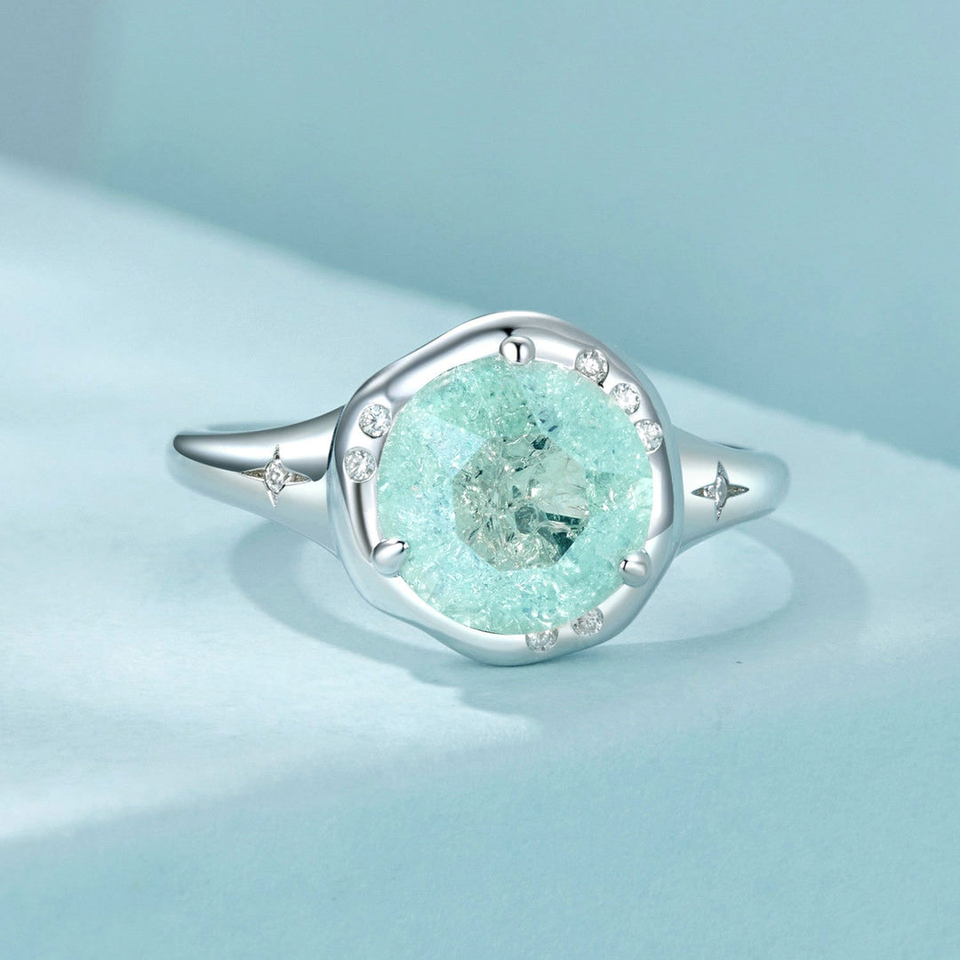 925 Sterling Silver Ring Size 6.0 with 11mm CZ &amp; Transparent Glass for Women