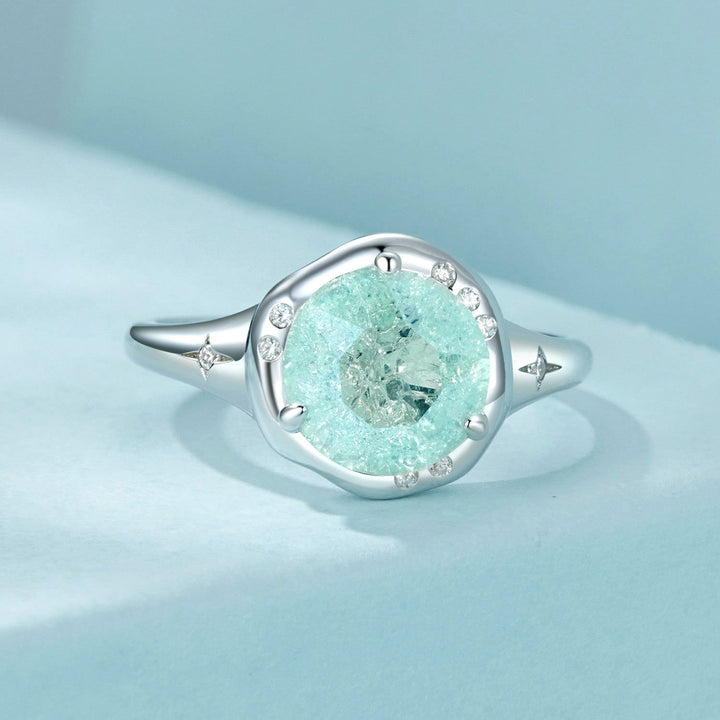 925 Sterling Silver Ring Size 6.0 with 11mm CZ &amp; Transparent Glass for Women