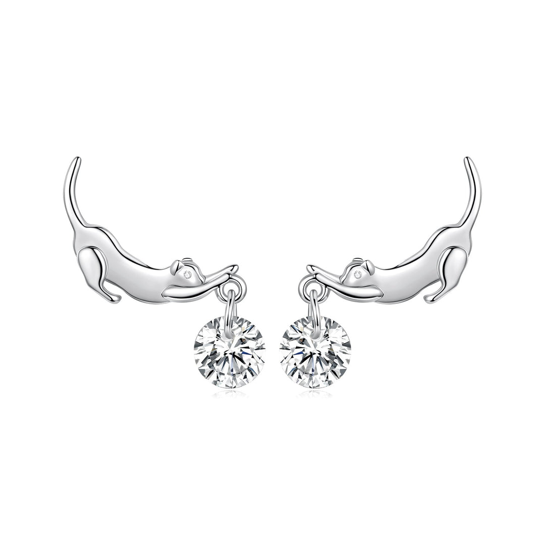 925 Sterling Silver White Gold Plated CZ Earrings 1.6x1.7cm for Women