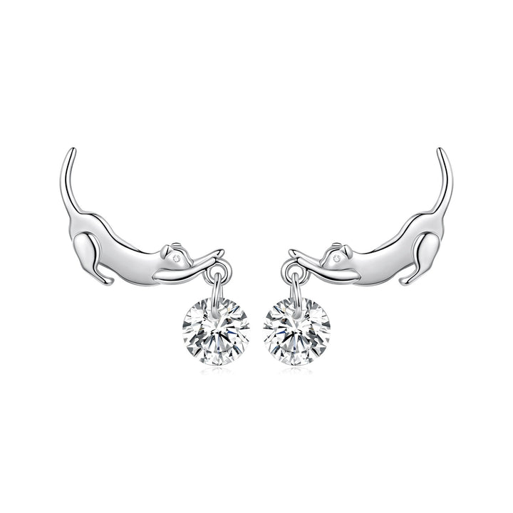 925 Sterling Silver White Gold Plated CZ Earrings 1.6x1.7cm for Women