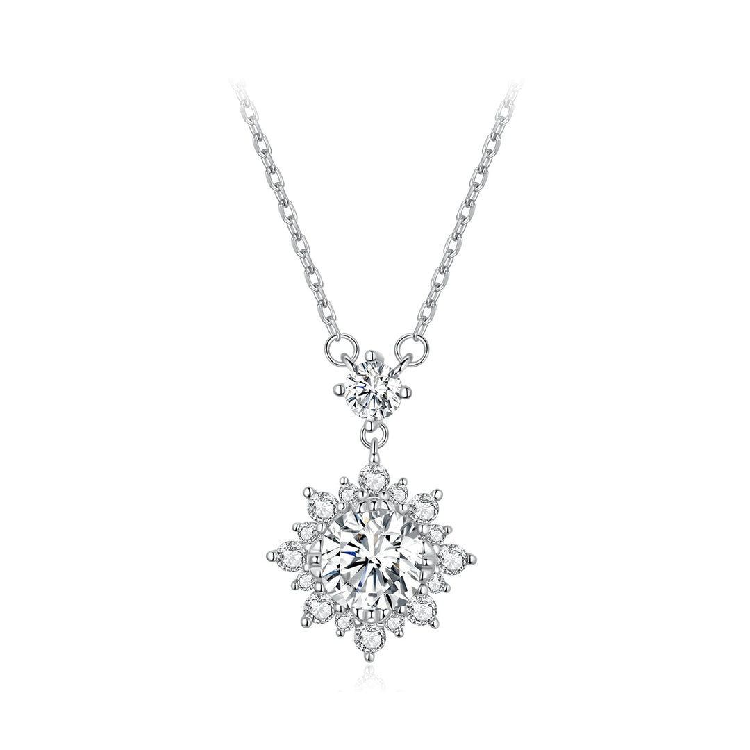 925 Sterling Silver Moissanite Necklace with Pavé Setting in Platinum, 450mm, for Women