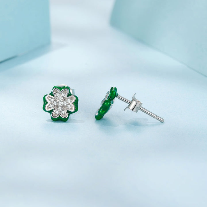 925 Sterling Silver Earrings with Pavé Set CZ &amp; White Gold Plating, 0.75cm for Women