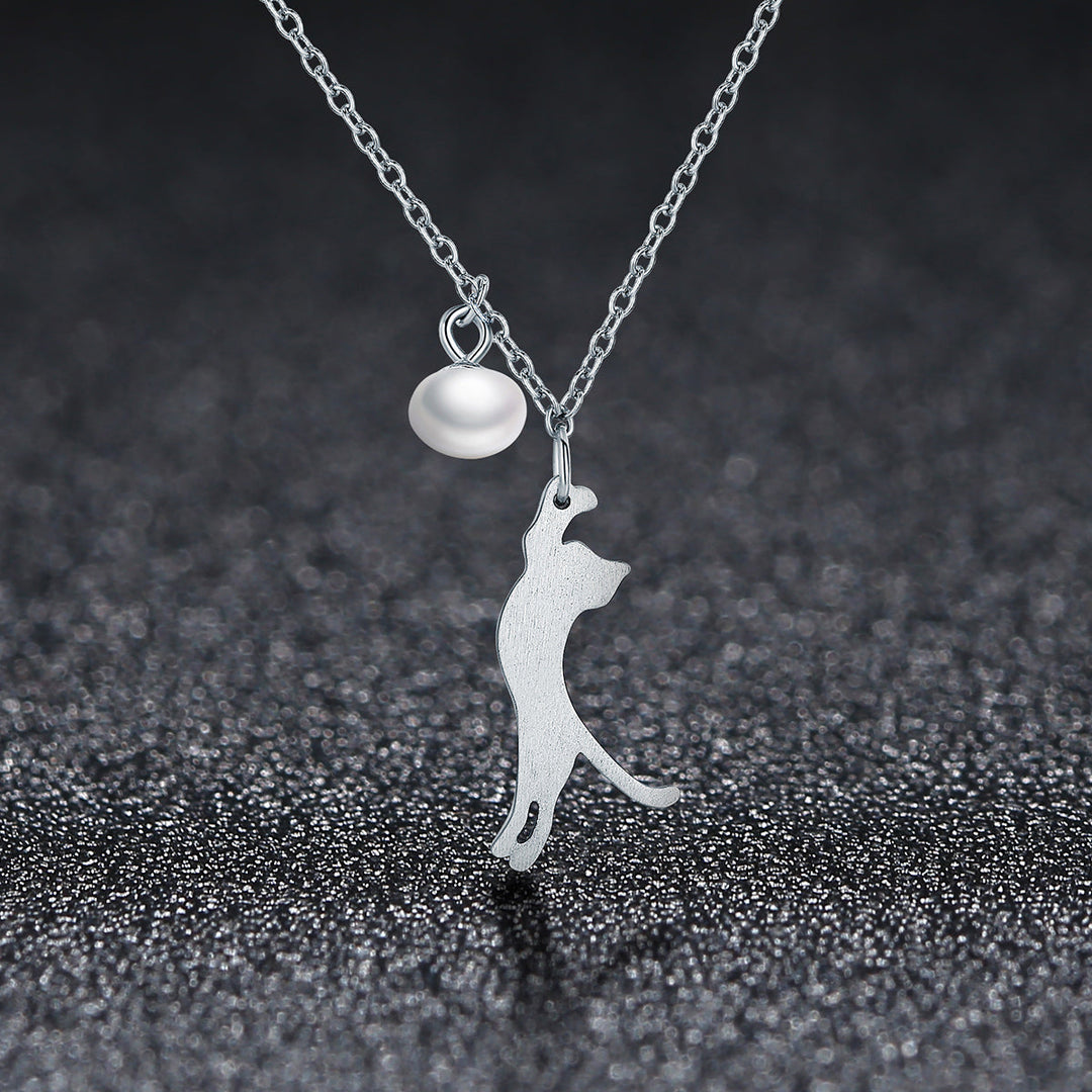 925 Sterling Silver 0.6 Carat Pearl Necklace for Women