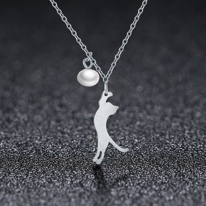 925 Sterling Silver 0.6 Carat Pearl Necklace for Women