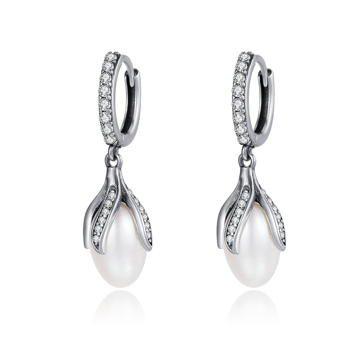 925 Sterling Silver Oxidized Silver Freshwater Pearl Earrings