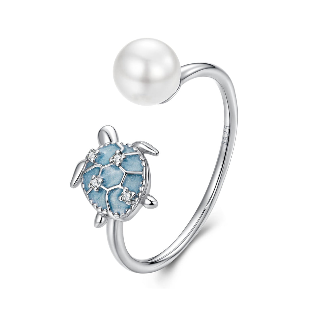 925 Sterling Silver Turtle Ring with Quality Shell Pearl &amp; CZ - Size: nan