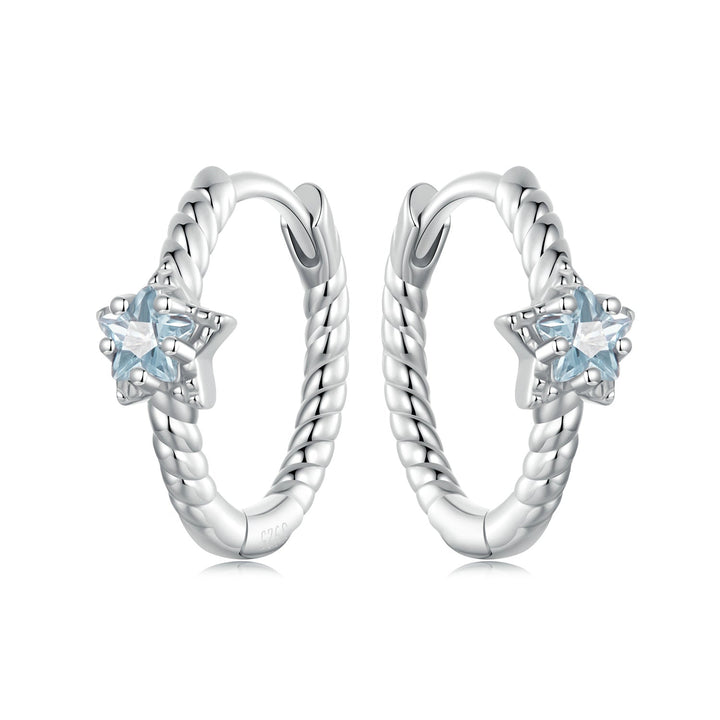 925 Sterling Silver Earrings with CZ and White Gold Plating, 1.3cm for Women