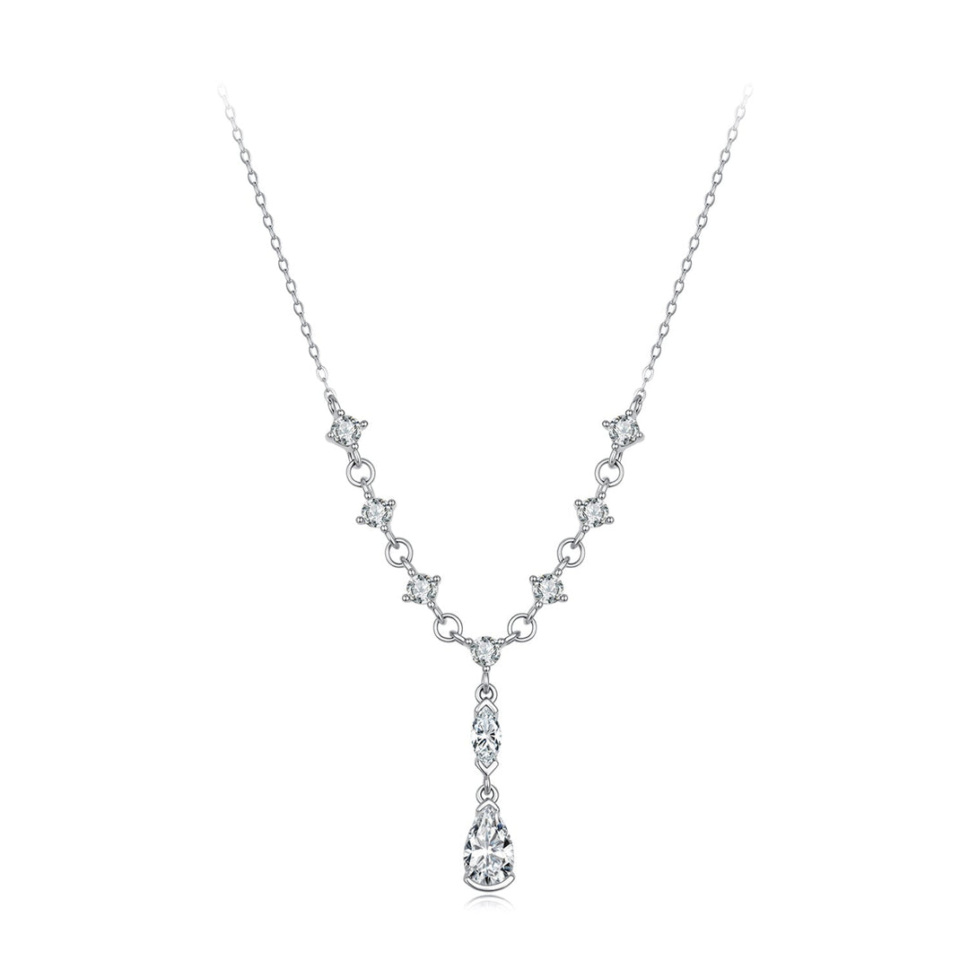 925 Sterling Silver White Gold Plated 1 Carat Moissanite 40+5cm Pavé CZ Necklace for Women