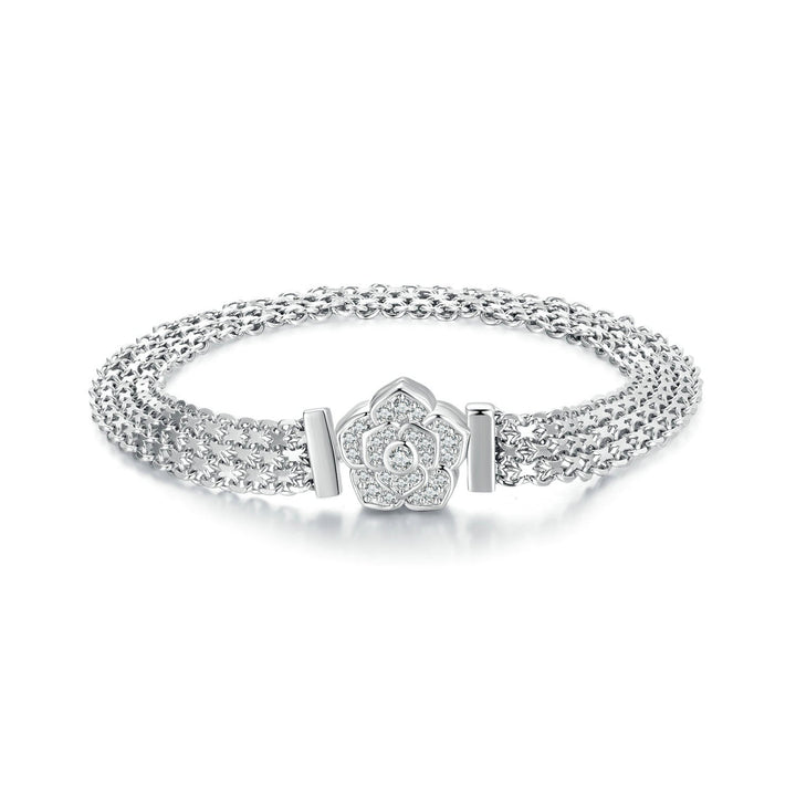 925 Sterling Silver and Platinum Plated 17.0 cm Pavé Setting CZ Bracelet for Women